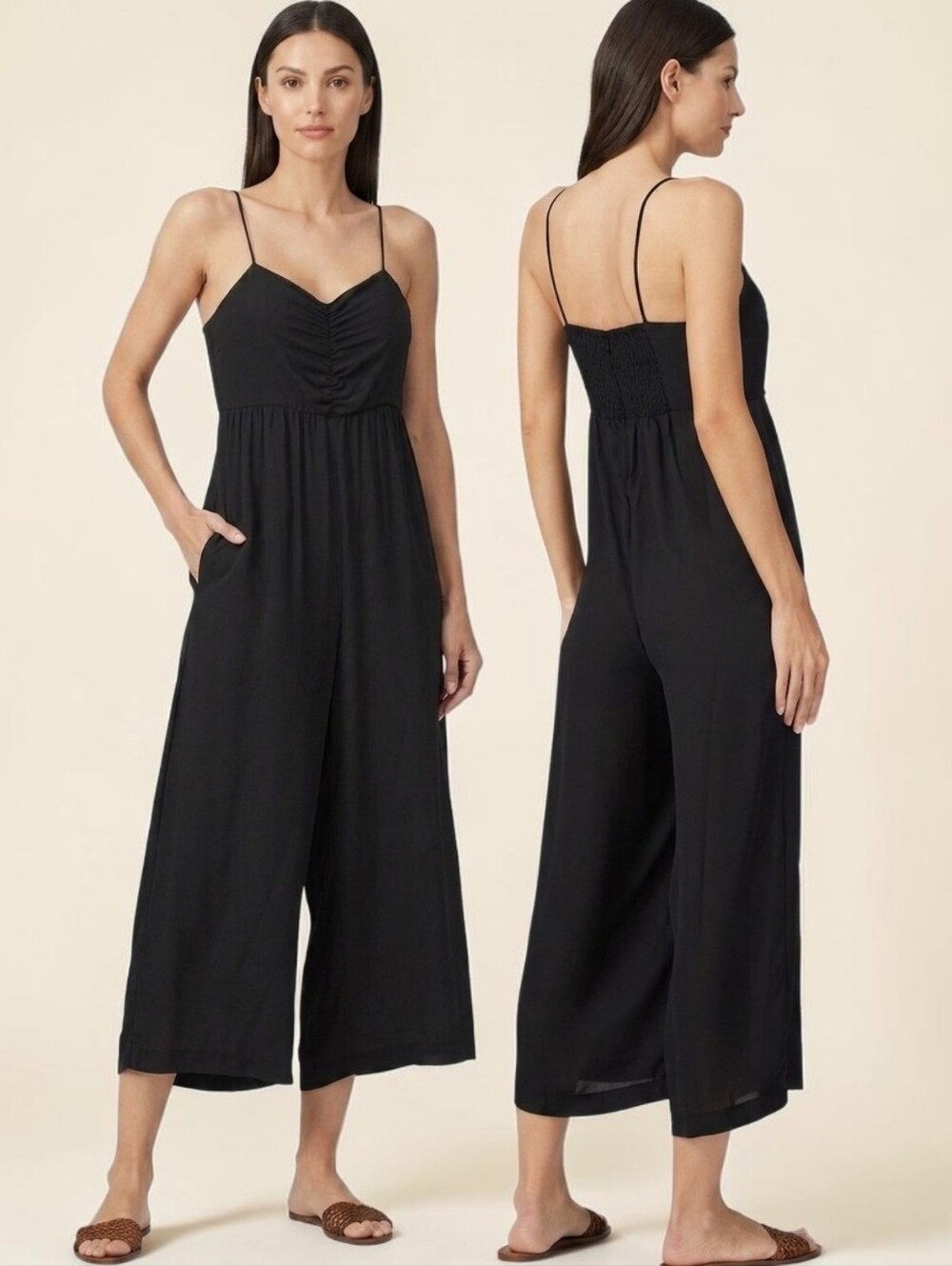 MADEWELL Smocked Chiffon Wide-Leg Jumpsuit - Size 14
